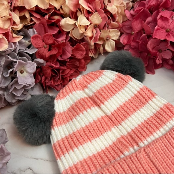 Infant Baby Pink Striped Winter Hat & Ring Scarf Set - Picture 8 of 16
